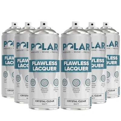 Image of Polar Flawless Clear Lacquer Spray 6 x 400ml Matt Finish Non Yellowing &amp; Scratch Resistant Interior Exterior Surfaces for Wood, Metal, Plastics, Glass Ceramics