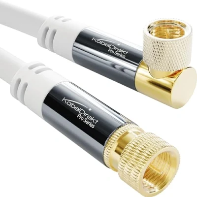 Image of KabelDirekt Sat Cable, TV Aerial Coaxial 90 angled/straight 10m 4K Satellite F Connectors Available in 0.5 30m (Radio/TV, DVB T, C, S/DVB S2, internet, white)