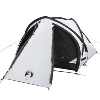 Image of VidaXL Lightweight Camping Tent 2 Person Dome Durable &amp; Water Resistant with 185T Taffeta Fabric, Blackout Functionality and Easy Setup Ideal for Summer Hiking Adventures White