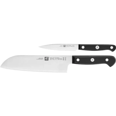 Image of ZWILLING Gourmet Knife Set, 2 pieces (Paring/Garnishing 10 cm, Santoku 18 cm), Special Stainless Steel, Ergonomic Plastic Handle, Black Made in Germany