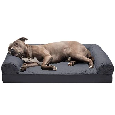 Image of Furhaven Large Orthopedic Dog Bed Quilted Sofa Style w/Removable Washable Cover Iron Gray,