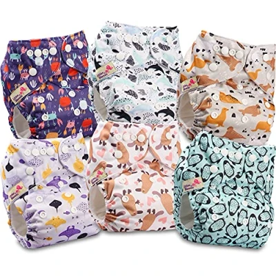 Image of Littles and Bloomz Baby Reusable Pocket Nappy Cloth Diaper, Standard Popper, 6 Nappies, FLP2 0601