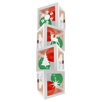 Image of Eurowrap Christmas Balloon Boxes Decorations Set of 4 Includes 18 Balloons and Adhesive Shapes