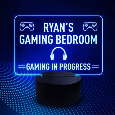 Image of Red Ocean Personalised Gaming Sign For Boys Bedroom LED Gamer Birthday Christmas Son