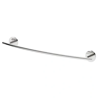Image of Single Towel Rail Round Bar Towels Rack Wall Mounted 60 cm Bathroom Kitchen Accessory Hand Holder Mount Screws Mounting Concealed Fixings Polished Finish Silver