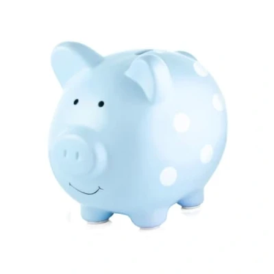 Image of Pearhead Large Piggy Bank, Ceramic Keepsake Nursery Décor, Makes for New Parents, Blue Polka Dot, One Size