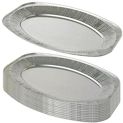 Image of MARENT 10 x 17 Oval Silver Embossed Foil Food Platter/Tray/Dish (43cm)