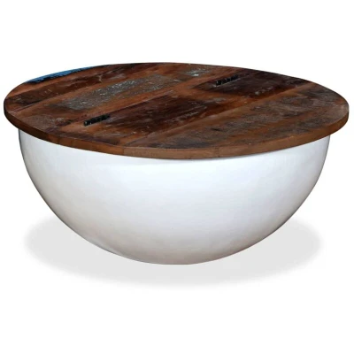Image of vidaXL Coffee Table Solid Reclaimed Wood White Bowl Shape