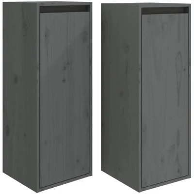 Image of vidaXL Wall Cabinets 2 pcs Grey 30x30x80 cm Solid Wood Pine