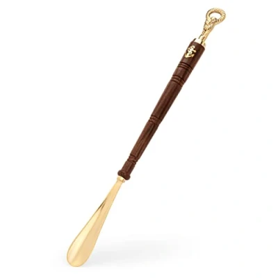 Image of NKlaus Maritime Shoe Horn 62 cm Long Brass Gold and Wood 11730, Extra Long, One Size