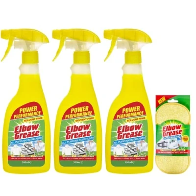 Image of 3X Elbow Grease All purpose Degreaser Spray 500 ml Effective Cleaner Formula for Kitchen, Fabric, and Metallic Surfaces with Scrubbing Pad