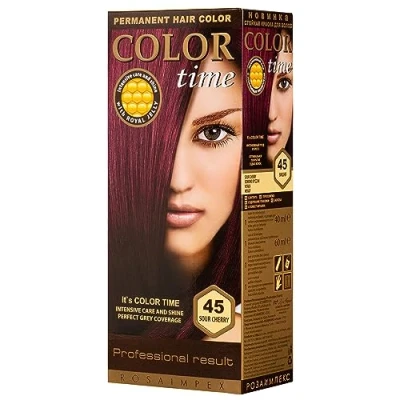 Image of Color TIME Permanent Gel Hair Dye Morello 45 Enriched with Royal Jelly and Vitamin C Covers Gray 100 ML