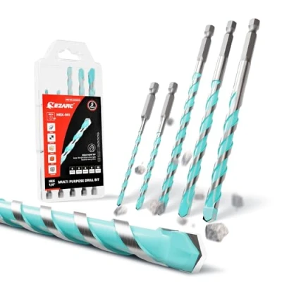 Image of EZARC 5 Piece Carbide Tips Drill Bit Set Hex Shank for Metal, Block, Brick, Soft Tile, Wood, Plastic