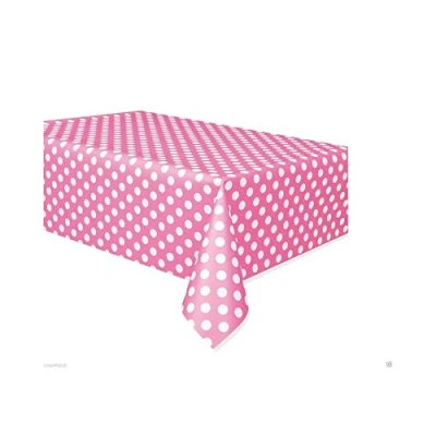 Image of Hot Pink Polka Dots Rectangular Plastic Table Cover (137cm x 274cm) 1 Piece Ideal for Parties and Events