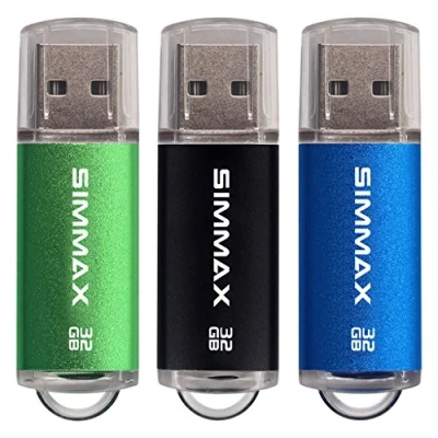 Image of Memory Stick 3 Pack 32GB USB 2.0 Flash Drives Thumb Drive Pen by SIMMAX (32GB Green Black Blue)