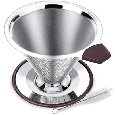 Image of FOXAS Pour Over Coffee Filter Stainless Steel Reusable Dripper Paperless Drip Cup Maker