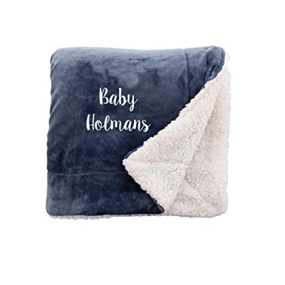 Image of aztex Personalised Soft and Fluffy Sherpa Style Fleece Blanket, Bed Throw, Reversible, 70cm x 110cm in Slate with a Cream Reverse