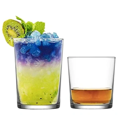 Image of LAV 12pc Clear Bodega Glassware Set Mixed Glass Highball Cocktail Gin Glasses and Water Whiskey Drinking Tumblers