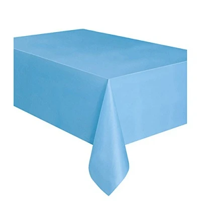 Image of Solid Powder Blue Rectangular Plastic Table Cover (137cm x 274cm) 1 Count Elegant &amp; Durable Tablecloth for Parties, Events, and Home Use