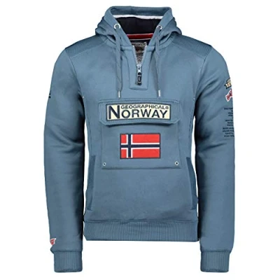 Image of Geographical Norway Gymclass Men Men&#039;s Kangaroo Pocket Hoodie Sweatshirt Logo Pullover Hoody Warm Long Sleeve Ideal Gift Spring Summer Autumn Winter (Petroleum blue S)