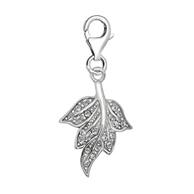 Image of Quiges Leaf Clip On Charm Pendant with Cubic Zirconia Silver Plated Women&#039;s Jewellery