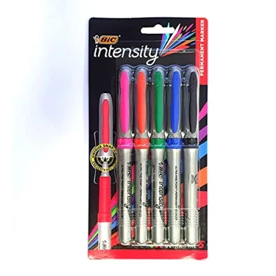 Image of 5 x BIC Intensity Ultra Fine Point, Permanent Marker Pens For Glass, Metal, CDs, Coated Paper, Photos &amp; Plastics [Assorted Colours]