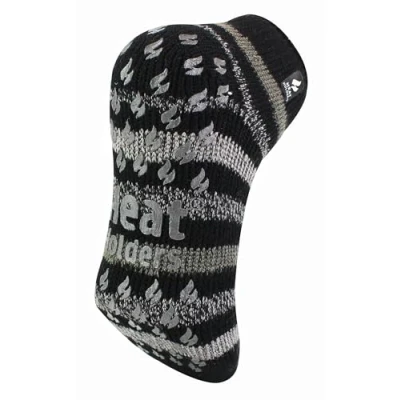 Image of HEAT HOLDERS Mens 2.3 TOG Warm Thick Anti Slip Low Cut Ankle Thermal Slipper Socks Trainer with Grips for Winter (6 11, Black Stripe)