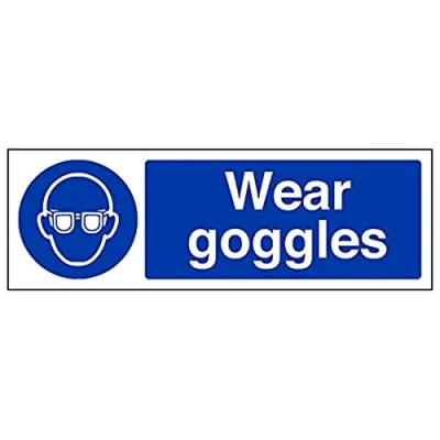 Image of VSafety Wear Goggles PPE Sign Landscape 300mm x 100mm 1mm Rigid Plastic