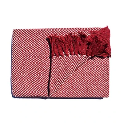 Image of Rapport Home Skye Herringbone Red Throw 127X152, 100Percent_Cotton, 127 x 152 cm