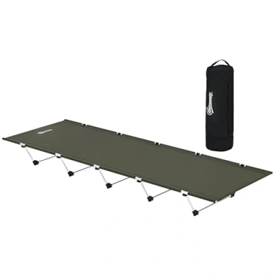 Image of Outsunny Lightweight Camping Bed, Aluminium Portable Camp Cot Sleeping Bed w/Strong Support 150kg and Carry Bag for Outdoor Overnighter Camping, Hiking, Travel, RV, Dark Green