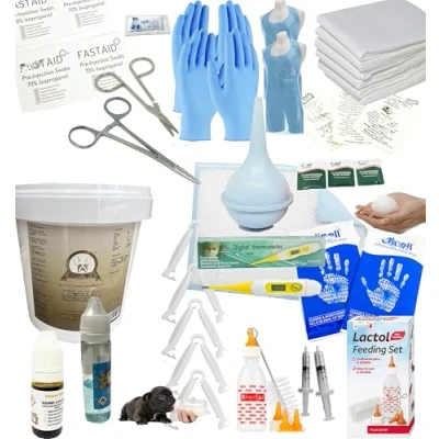 Image of Warwick Choice Whelping Kit, Iodine, Forceps, Scissors, Cord Clamps, Thermometer Full Kit for Kittens or Puppies
