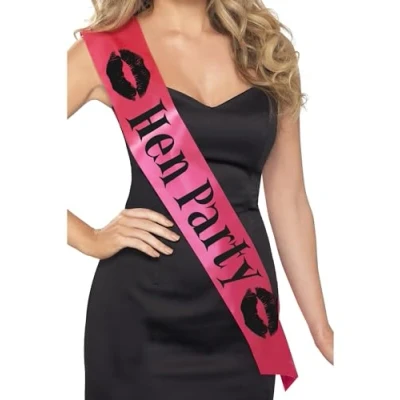 Image of Smiffys Hen Party Sash, Pink with Black Lettering, &amp; stag Night Fancy Dress, Dress Up / adult items