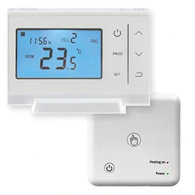 Image of SPARES2GO Optumum Digital Programmable Thermostat RF Radio Frequency Universal 7 Day Combi Boiler