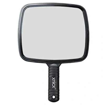 Image of xnicx Hand Mirror Professional Held Makeup Barbers Shaving Salon Mirrors Hairdressers Compact Tool with Handle for Travel Festival Essentials Black
