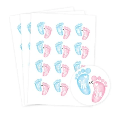Image of He or She Gender Reveal Round Stickers 60mm Sheet of 12