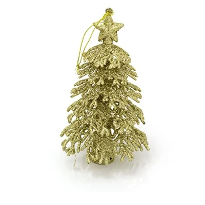 Image of Gold Glitter Christmas Tree Shaped Hanging Decoration Novelty Ornament Xmas Bauble Decor