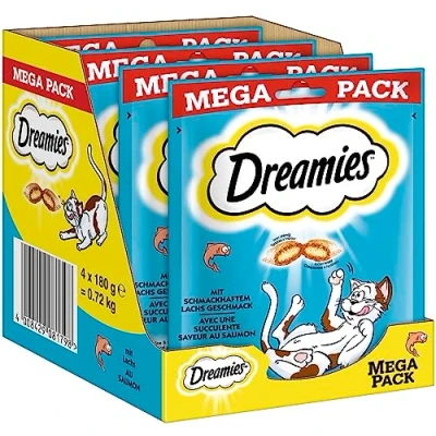 Image of Dreamies Cat Snacks Treats with Crispy Texture and Creamy Filling, Various Flavours Sizes, salmon