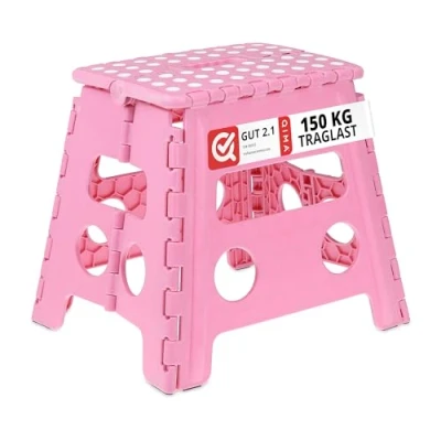 Image of Relaxdays Folding Step Stool, Collapsible, Non Slip, Max. Load 120 kg, Carry Handle, HxWxD: 32.5 x 37 30 cm, Pink