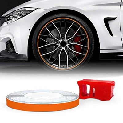Image of 4R Quattroerre.it Refractive Wheel Trim with Applicator Tool for Car Wheels, Orange
