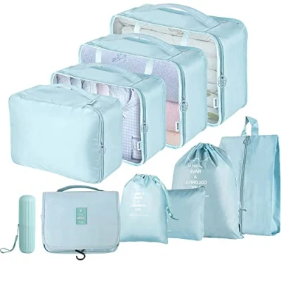 Image of Packing Cubes for Suitcase, Toifucos 10pcs/set Travel Luggage Organizers Waterproof Compression Suitcase Bag Essential (Blue)