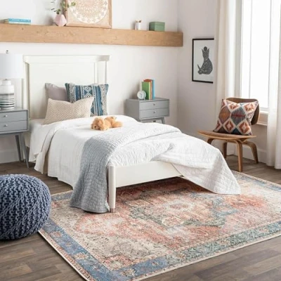 Image of Livabliss Doha Machine Washable Rug Vintage Area Rugs Living Room, Large 160x213 cm Traditional Boho Style, Dining Kitchen, Outdoor, Hallway Ivory and Light Grey