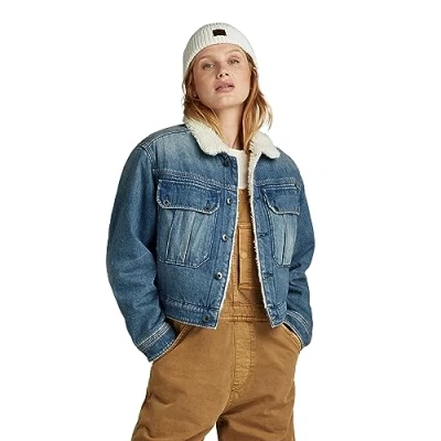 Image of G STAR RAW Women&#039;s Short Sherpa Denim jacket Wmn, blue (antique faded agave D23686 D436 G129), M