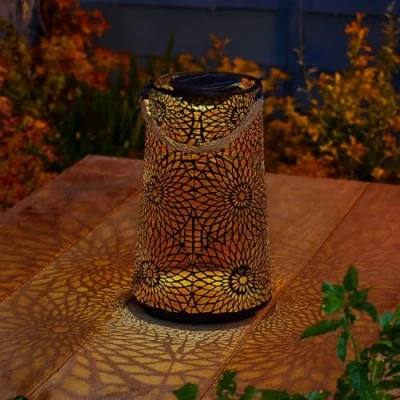 Image of Garden Mile Solar Lantern with Warm White LEDs, Silhouette Effect Lamp Casting Shadows, Lighting for Indoor Outdoor Patio, Gardens Turkish Style 24 x 16cm