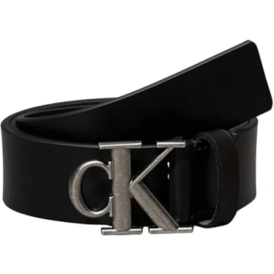 Image of Calvin Klein Jeans Monogram Plaque Buckle Belt Black/antique silvercoloured, Men&#039;s, Size: 44, silver coloured
