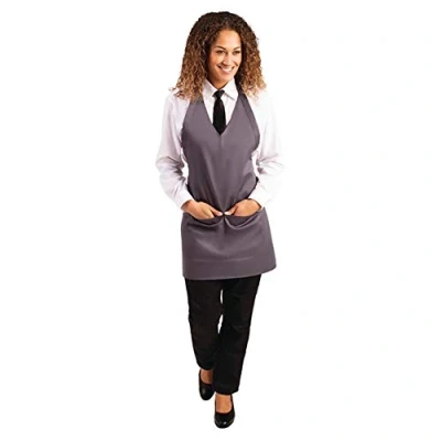 Image of Whites Chefs Clothing B422 V Neck Service Apron, Charcoal, 698mm Width, 838mm Length