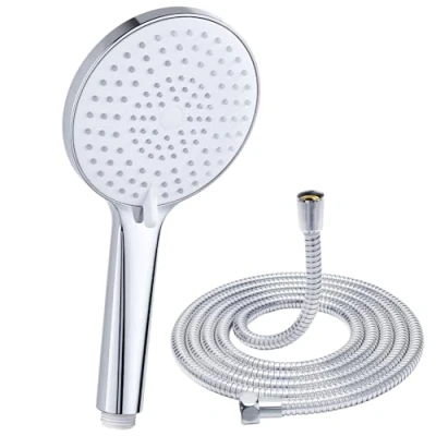 Image of Shower Head and Hose 1.6 m, YEAUPE PRO Hand with 3 Jet Types, Round Large (Φ120 mm), High Pressure Head, Universal Hose, Chrome