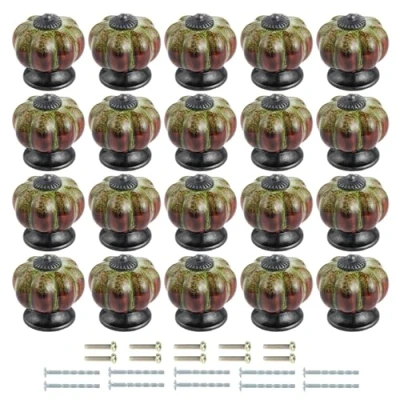 Image of Mgoodoo Pumpkin Drawer Knobs Pull Handles Made of Ceramic with Leopard Print (20 Pcs, Green)