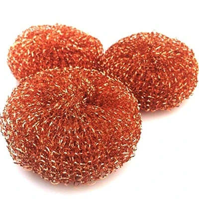 Image of 3x Copper Coated Scourer Heavy Duty Kitchen Pots Pans Scrubber Cleaning