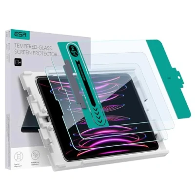 Image of ESR 2 Pack Screen Protector for iPad Pro 12.9 (2022/2021/2020/2018) Protector, Tempered Glass Film with Easy Application Tray, Scratch Resistant, HD Clarity