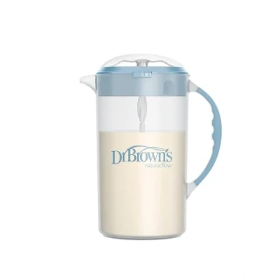 Image of Dr. Brown&#039;s Baby Formula Mixing Pitcher with Adjustable Stopper, Locking Lid, &amp; No Drip Spout, 32oz, BPA Free, Blue